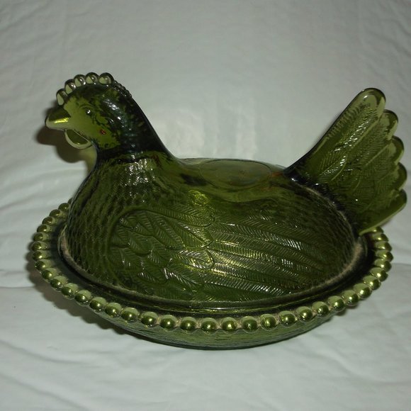 vintage glass hen on a nest